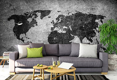 Mapa sveta čiernobiela - fototapeta1387